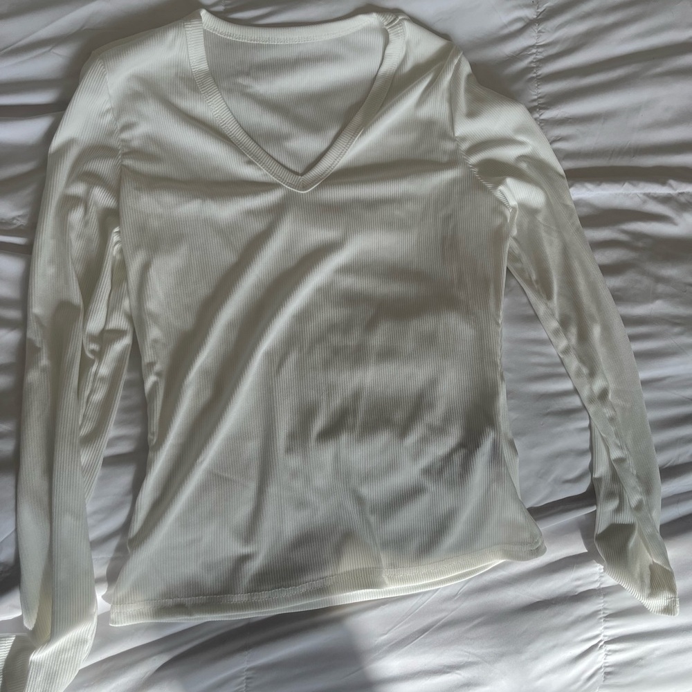 SHEIN Cream V-Neck Long Sleeve Top